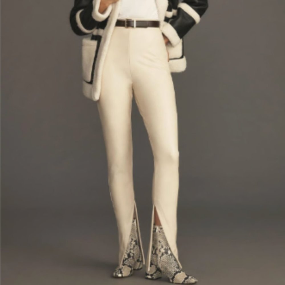 NEW Anthropologie (L) High-Waisted Faux Leather Slit Leggings